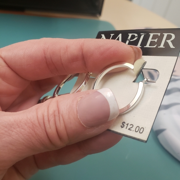 Napier, NWT, Silver latch back hoop pierced fashion earrings - Picture 7 of 11